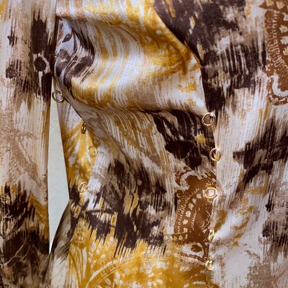 St. John Couture Button Down Silk Vintage Blouse Sz 8 Abstract Brown Gold - Picture 5 of 9